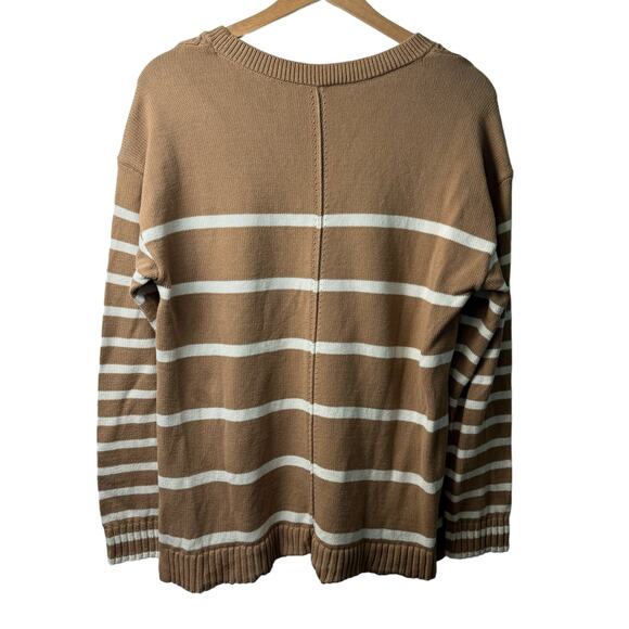 Talbots Tan Cream Striped Sweater Women’s Size M Relaxed Fit Long Sleeve - Picture 3 of 4